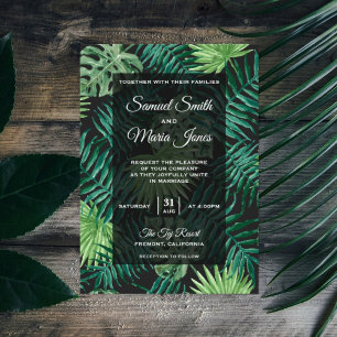 Palmblätter Moderne Tropische Hochzeitseinladung Einladung