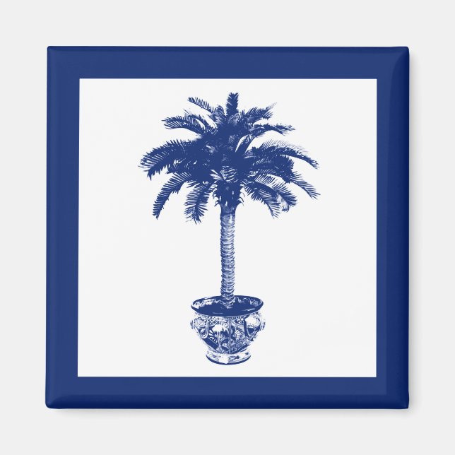 Palmblätterbaum - marineblau und weiß magnet (Vorne)