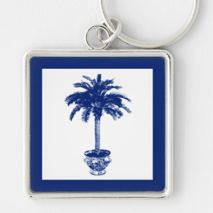 Palmblätterbaum - marineblau und weiß schlüsselanhänger