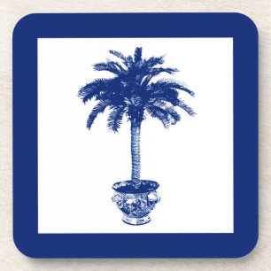 Palmblätterbaum - marineblau und weiß untersetzer