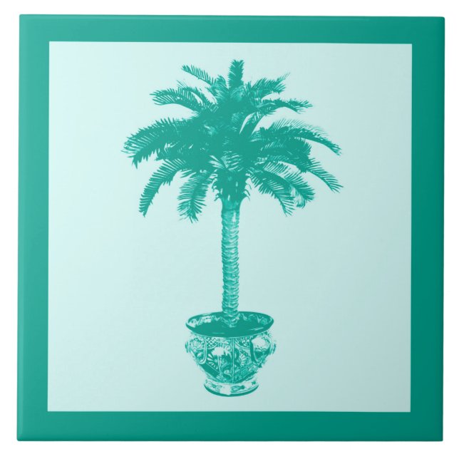 Palmblätterbaum - türkis und aqua fliese (Vorderseite)