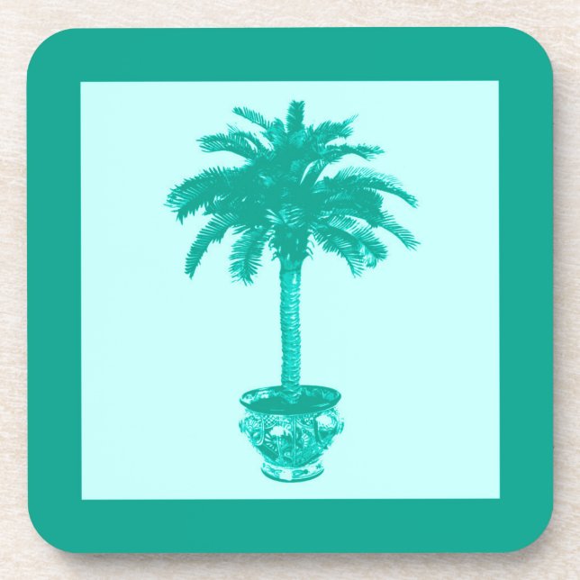 Palmblätterbaum - türkis und aqua getränkeuntersetzer (Vorderseite)