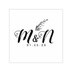 Palmblätterblatt für Hochzeitslogos Tropische Hand Permastempel