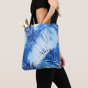 Palmblätterblätter Print, Kobalt, White und Sky Bl