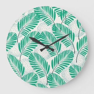 Palmblätterflora: Weiß Vintag Große Wanduhr