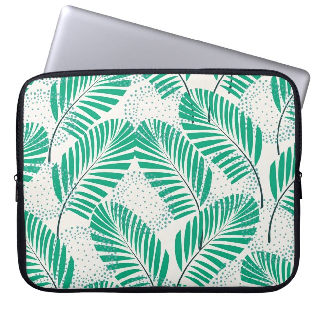 Palmblätterflora: Weiß Vintag Laptopschutzhülle (Vorderseite)