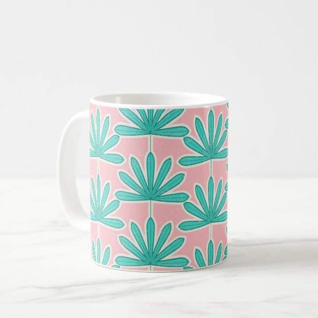 Palmblätterpink Mitte des Jahrhunderts Kaffeetasse (Vorderseite Links)