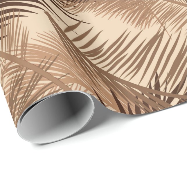 Palmblätterprint, Dunkelbraun, Tan und Beige Geschenkpapier (Rolleneckpunkt)