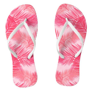 Palmblätterprint, Fuchsia, Korallen und Pastellros Flip Flops