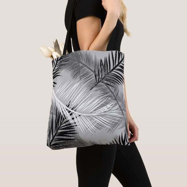 Palmblätterprint, grau / grau, schwarz und weiß (Von Nahem)