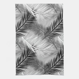 Palmblätterprint, grau / grau, schwarz und weiß geschirrtuch