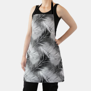 Palmblätterprint, grau / grau, schwarz und weiß schürze