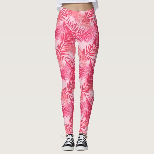 Palmblätterprint, Koralle, Pfirsich und Pastellros Leggings (Vorderseite)