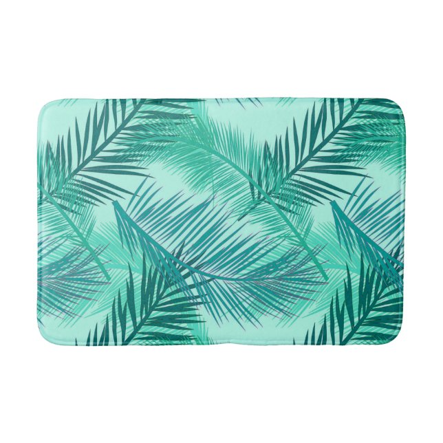 Palmblätterprint, Türkis, Aquamarin und Aqua Badematte (Vorderseite)