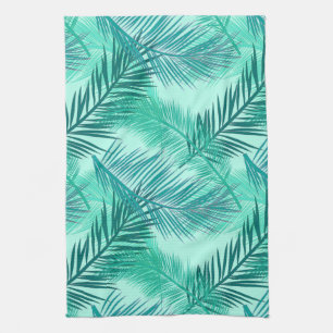 Palmblätterprint, Türkis, Aquamarin und Aqua Geschirrtuch