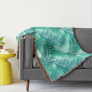 Palmblätterprint, Türkis, Aquamarin und Licht Aqua Decke