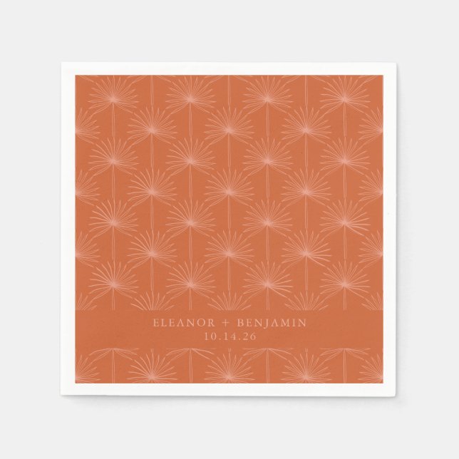 Palmblättriger Botanischer Burnt Orange Custom Wed Serviette (Vorderseite)