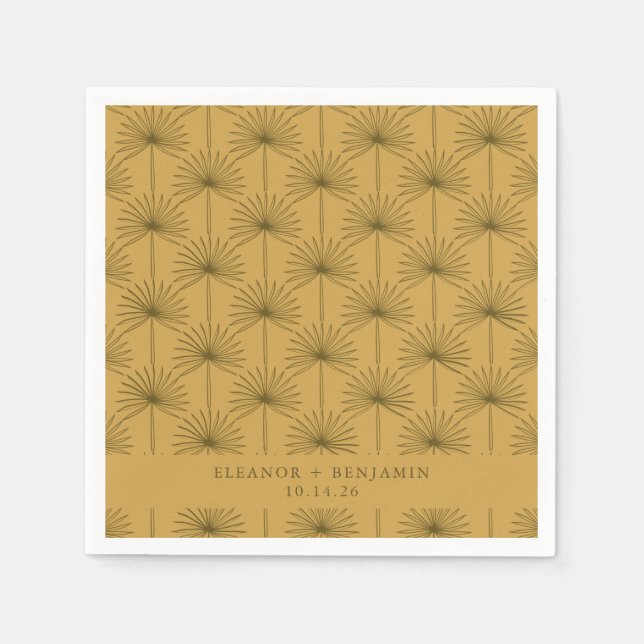 Palmblättriger Botanischer Senfgelber Hochzeitstag Serviette (Vorderseite)