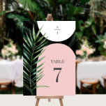 Palmblättriger Monographie Tischnummer<br><div class="desc">Rosa und weiße Streifen auf dunklem Hintergrund aus Palmenblättern mit Monogramm in Grau und Aquarellbildern</div>