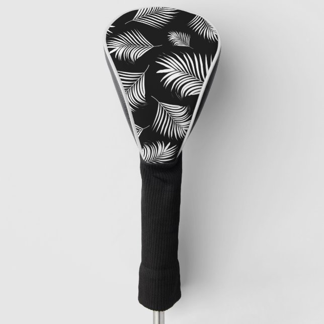 Palmblättriges Schwarz-weißes Tropenmuster Golf Headcover (Vorderseite)