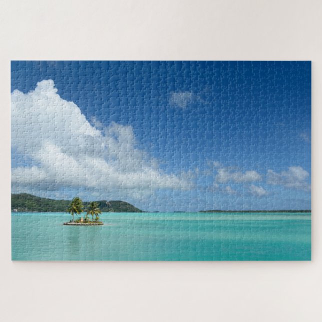 Palme auf einer kleinen Insel in Bora Bora Lagune Puzzle (Horizontal)
