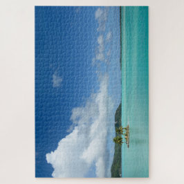 Palme auf einer kleinen Insel in Bora Bora Lagune Puzzle