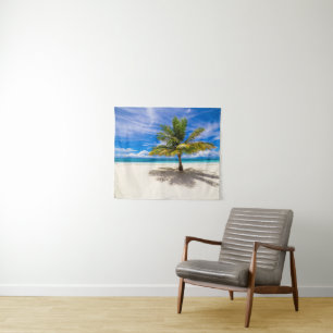 Palme auf weißem Sand-Strand Wandteppich