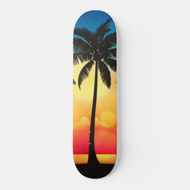 Palme bei Sonnenuntergang Skateboard (Vorderseite)