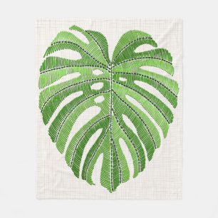 Palme Blätter bestickt. Green Tropical Monstera Fleecedecke