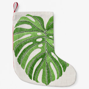 Palme Blätter bestickt. Green Tropical Monstera Kleiner Weihnachtsstrumpf