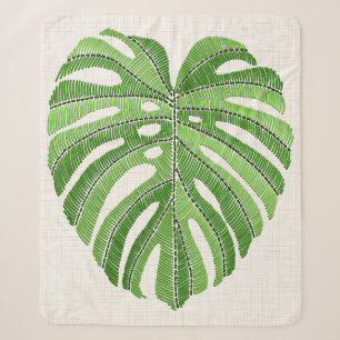 Palme Blätter bestickt. Green Tropical Monstera Sherpadecke