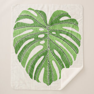 Palme Blätter bestickt. Green Tropical Monstera Sherpadecke