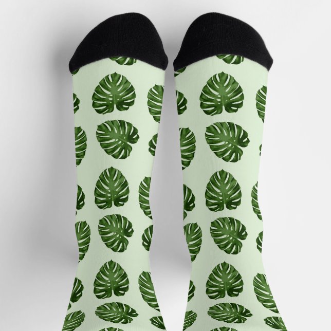 Palme-Blätter, Grüne Blätter, tropisches Muster Socken (Oben)