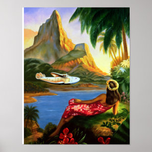 Palme des Vintagen tropischen Flugzeug Poster
