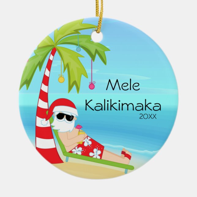 Palme, die Sankt-Hawaiianer-Weihnachten sich Keramikornament (Vorne)