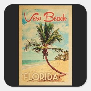Palme-Strand-Vintage Reise Vero Beach Florida Quadratischer Aufkleber