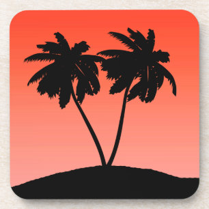 Palme Tree Silhouette auf Sunset Orange Untersetzer