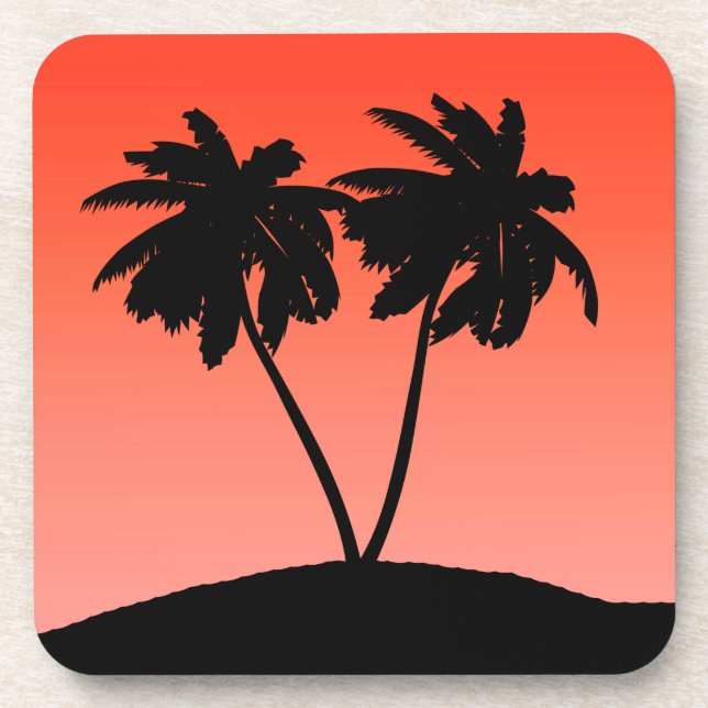 Palme Tree Silhouette auf Sunset Orange Untersetzer (Vorderseite)