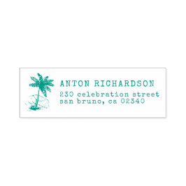 Palme Tree & Surf Individuelle Name & Rücksendeadr Permastempel