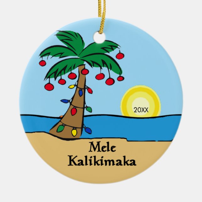 Palme-tropische hawaiische Weihnachtsverzierung Keramik Ornament (Vorne)