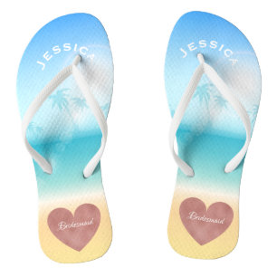 Palme-tropische Strand-Hochzeits-Herz-Brautjungfer Flip Flops