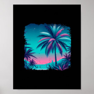 Palmen A Bäume Tropisches Türkis Lila Strand Poster