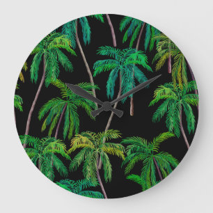 Palmen: Acrylsommer-Muster. Große Wanduhr