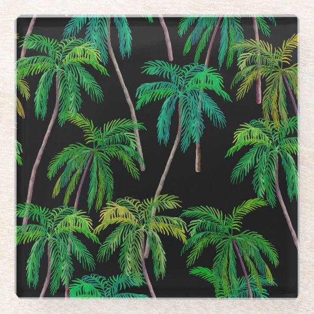 Palmen: Akryllisches Sommermuster. Glasuntersetzer (Vorderseite)