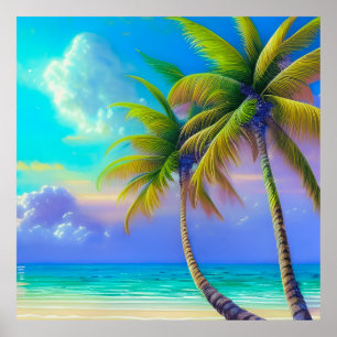 Palmen als Night Falls Tropical Poster