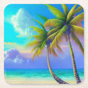 Palmen als Night Falls Tropical Rechteckiger Pappuntersetzer