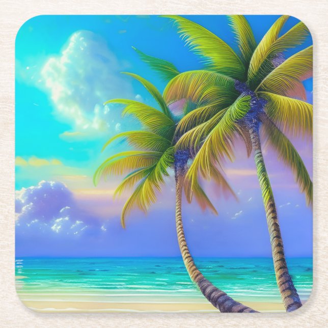 Palmen als Night Falls Tropical Rechteckiger Pappuntersetzer (Vorderseite)