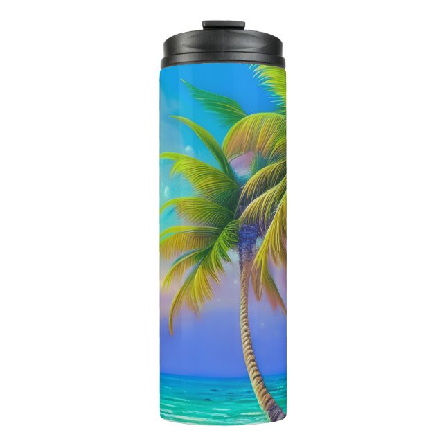 Palmen als Night Falls Tropical Thermosbecher (Vorderseite)