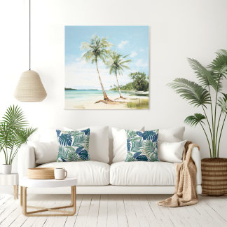Palmen am Meer in Aquarellfarben Leinwand drucksvo
