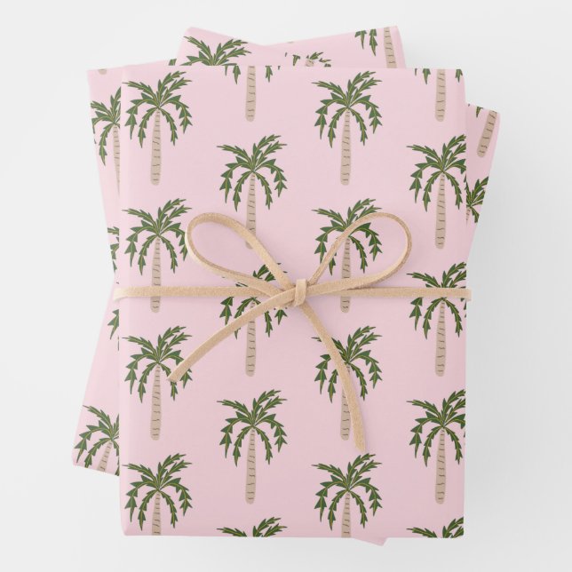 Palmen am Meeresufer Rosa Niedliches KUSTOM Geschenkpapier Set (Beispiel)